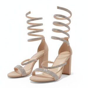 Spiral Rhinestone Block Heels